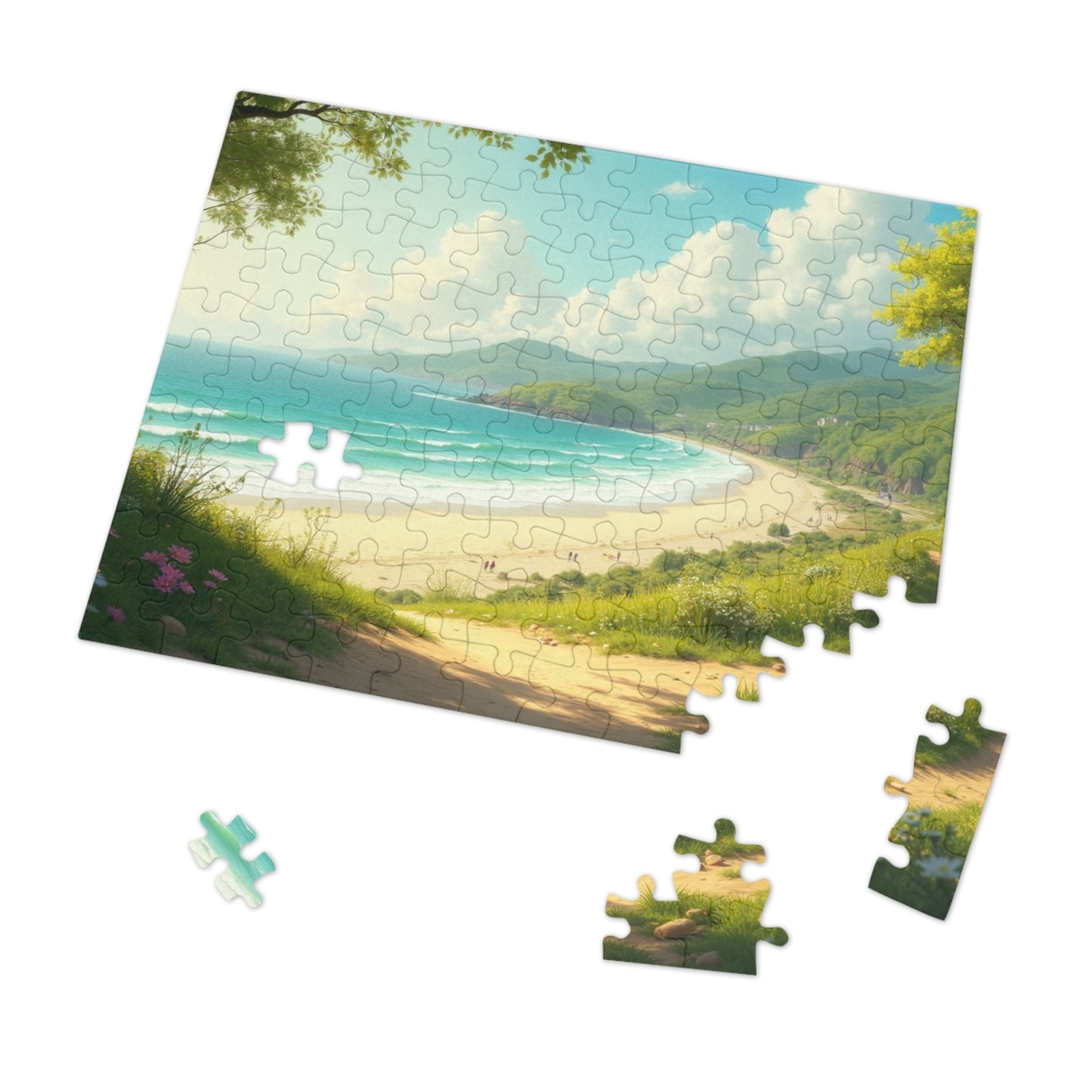 Springtime Ocean Beach Jigsaw Puzzle with Tin