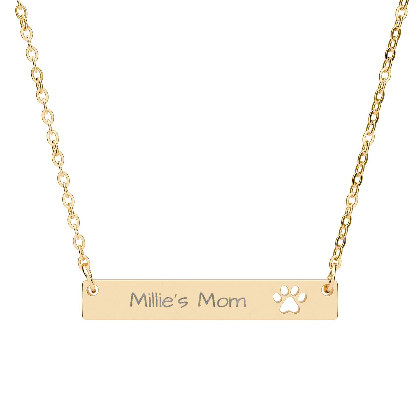 Dog Mom — Personalized Engraved Paw Cutout Bar Necklace