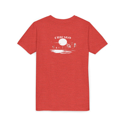 Mystery Noir Chicago Skyline Sunset Unisex Youth Short Sleeve Tee