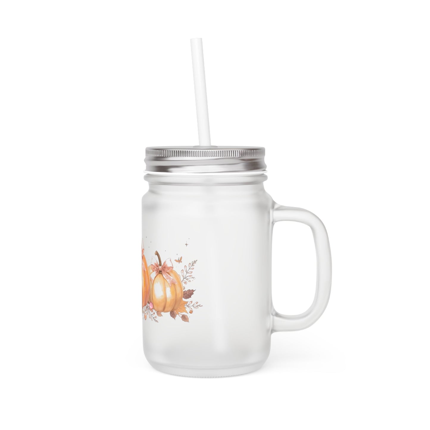 Pumpkin Fall Mason Jar Sipper Glass With Straw