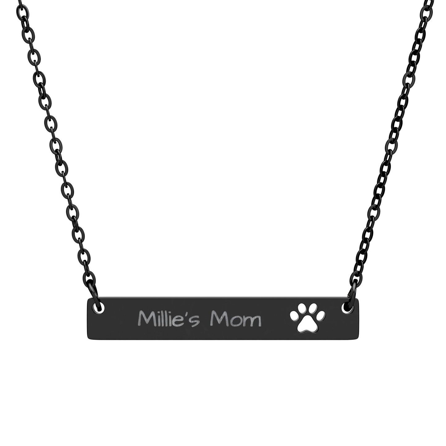 Dog Mom — Personalized Engraved Paw Cutout Bar Necklace