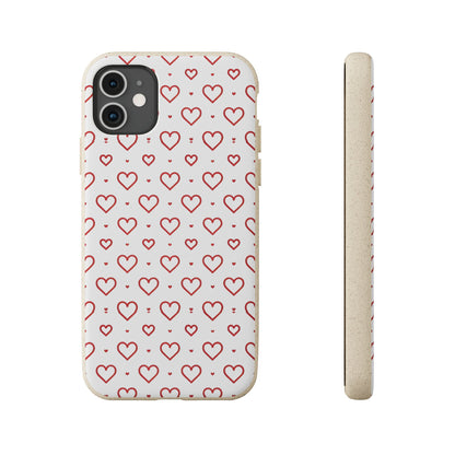 Red Hearts Print MagSafe Biodegradable Phone Case
