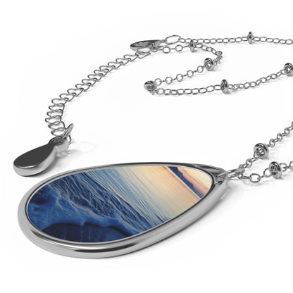 Sunset Waves Silver Teardrop Pendant Necklace
