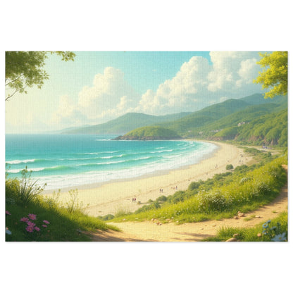 Springtime Ocean Beach Jigsaw Puzzle with Tin