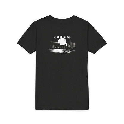 Mystery Noir Chicago Skyline Sunset Unisex Youth Short Sleeve Tee