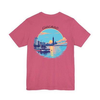 Retro Chicago Sunset Unisex Jersey Short Sleeve Tee
