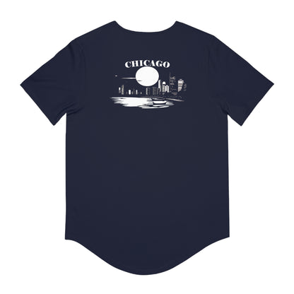 Mystery Noir Chicago Skyline Sunset Men's Jersey Curved Hem Tee