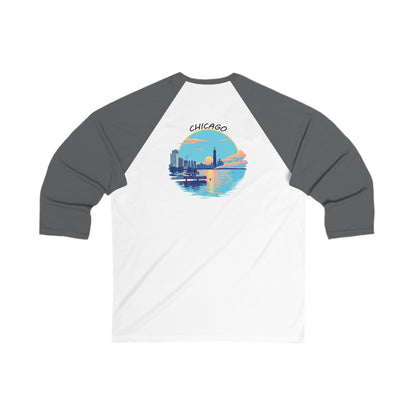 Retro Chicago Sunset Men's 3/4 Sleeve Baseball Tee