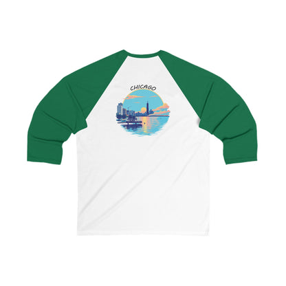 Retro Chicago Sunset Men's 3/4 Sleeve Baseball Tee