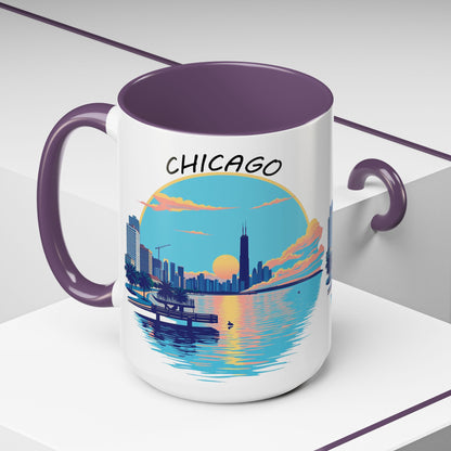 Retro Chicago Sunset Accent Coffee Mug