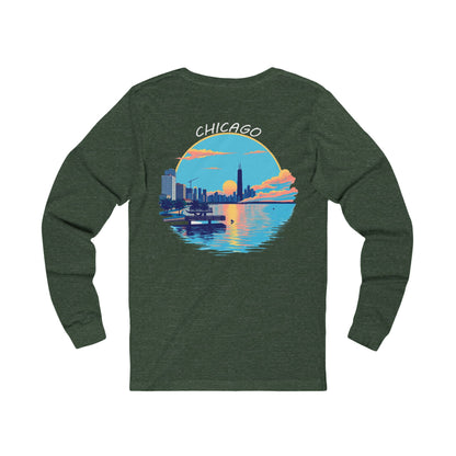 Retro Chicago Sunset Unisex Jersey Long Sleeve Tee