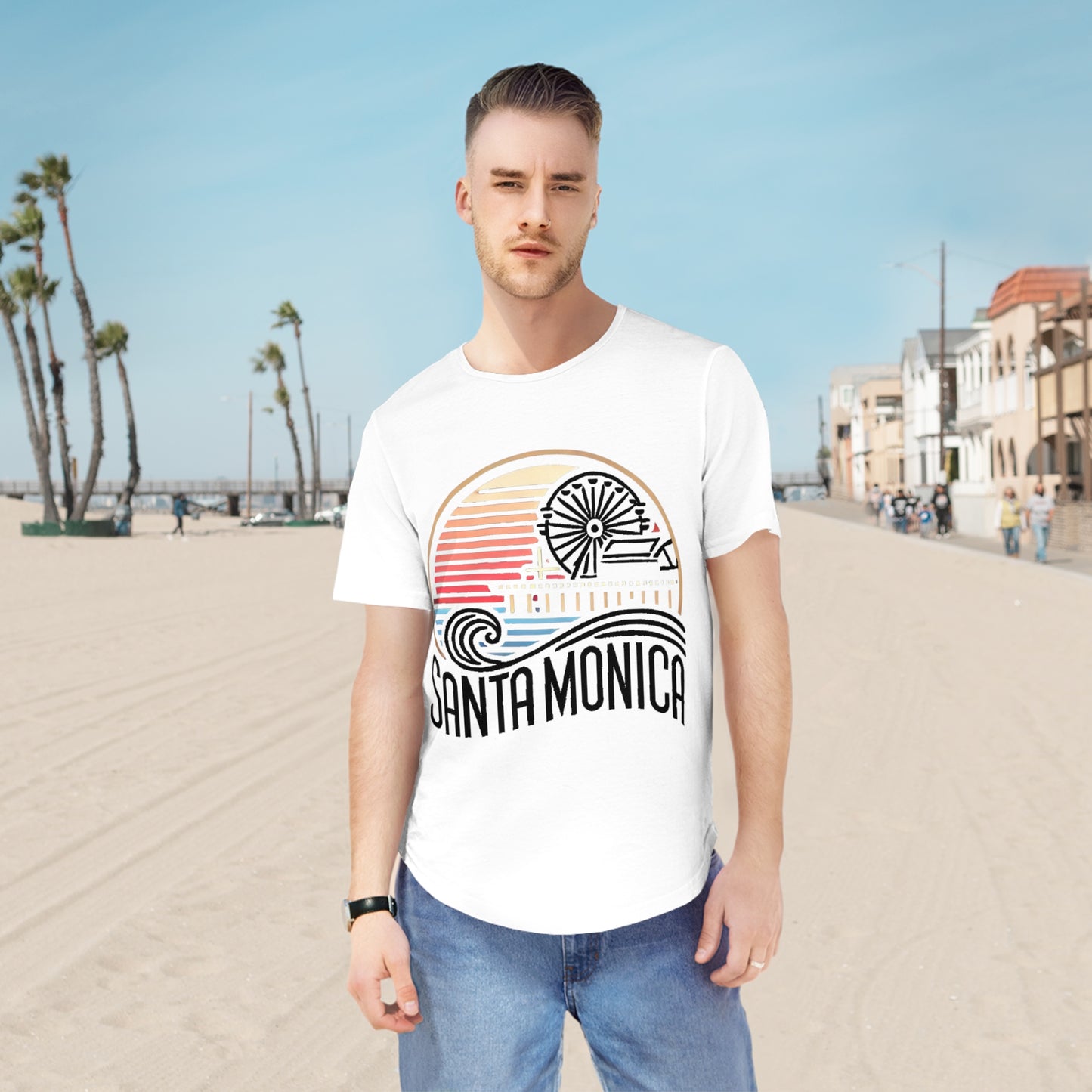 Vibrant Santa Monica Men's Jersey Curved Hem Tee