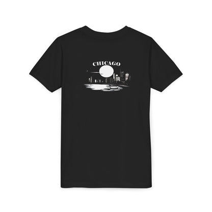 Mystery Noir Chicago Skyline Sunset Unisex Youth Short Sleeve Tee