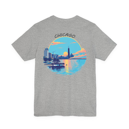 Retro Chicago Sunset Unisex Jersey Short Sleeve Tee