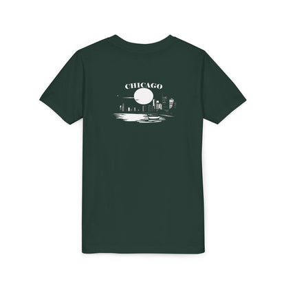 Mystery Noir Chicago Skyline Sunset Unisex Youth Short Sleeve Tee
