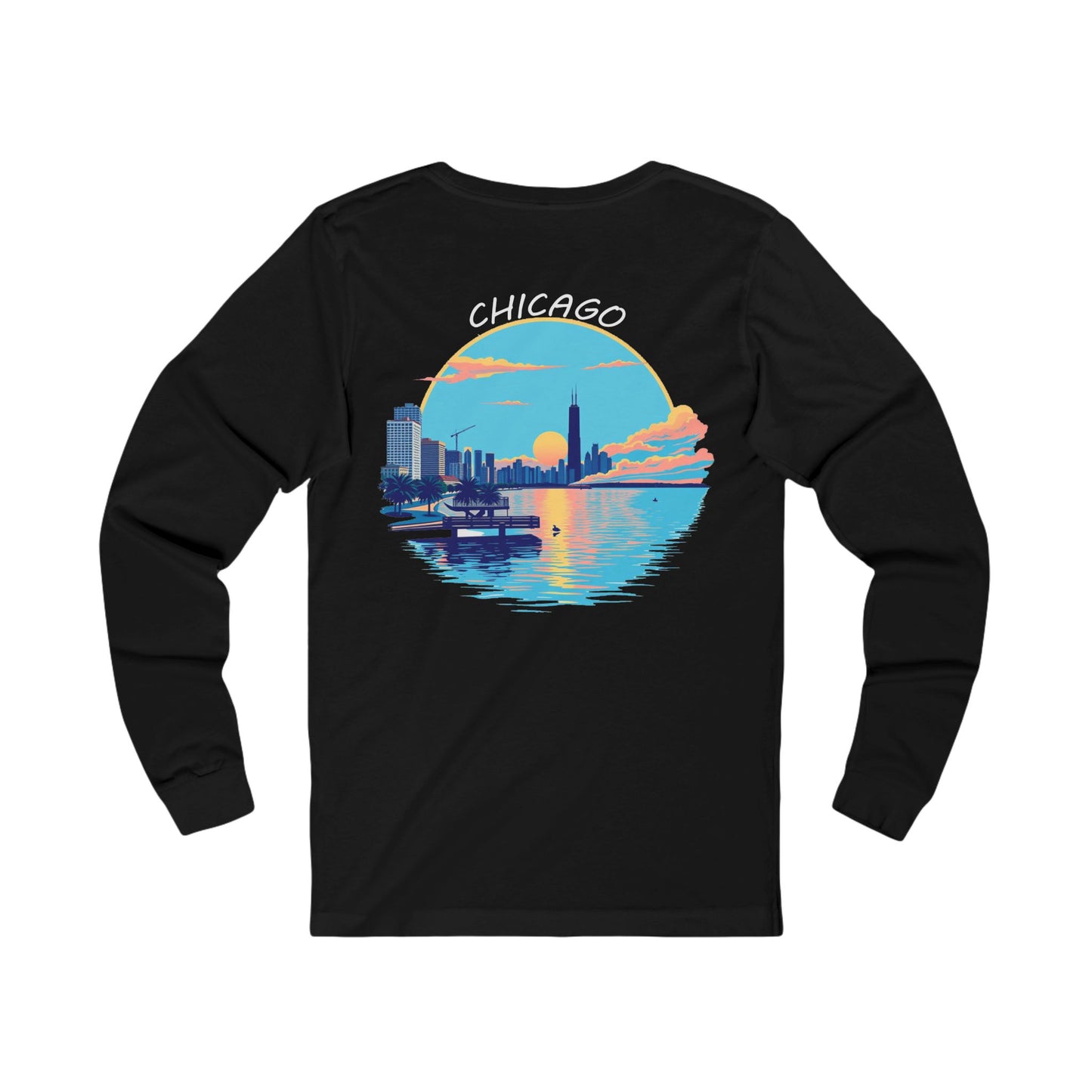 Retro Chicago Sunset Unisex Jersey Long Sleeve Tee