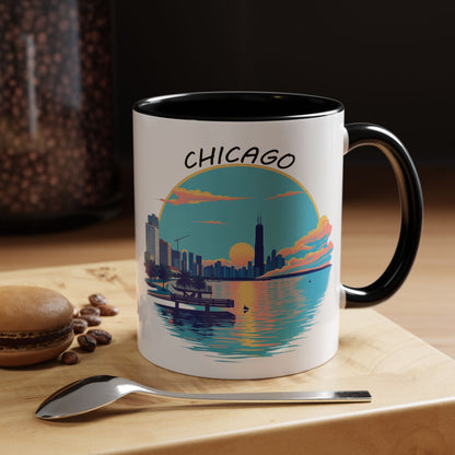 Retro Chicago Sunset Accent Coffee Mug