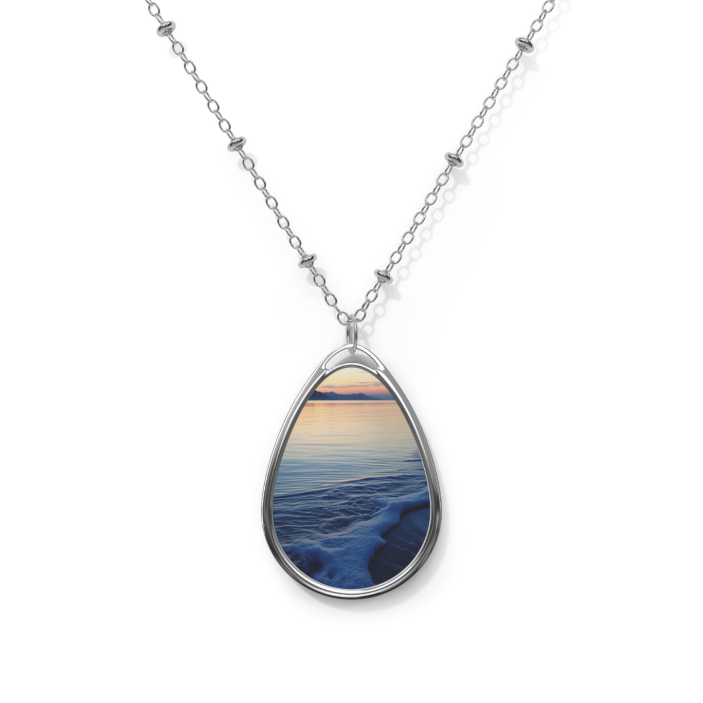 Sunset Waves Silver Teardrop Pendant Necklace