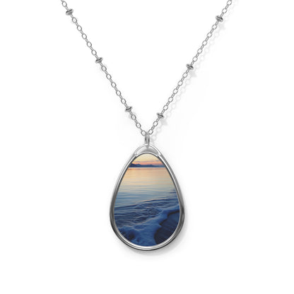 Sunset Waves Silver Teardrop Pendant Necklace