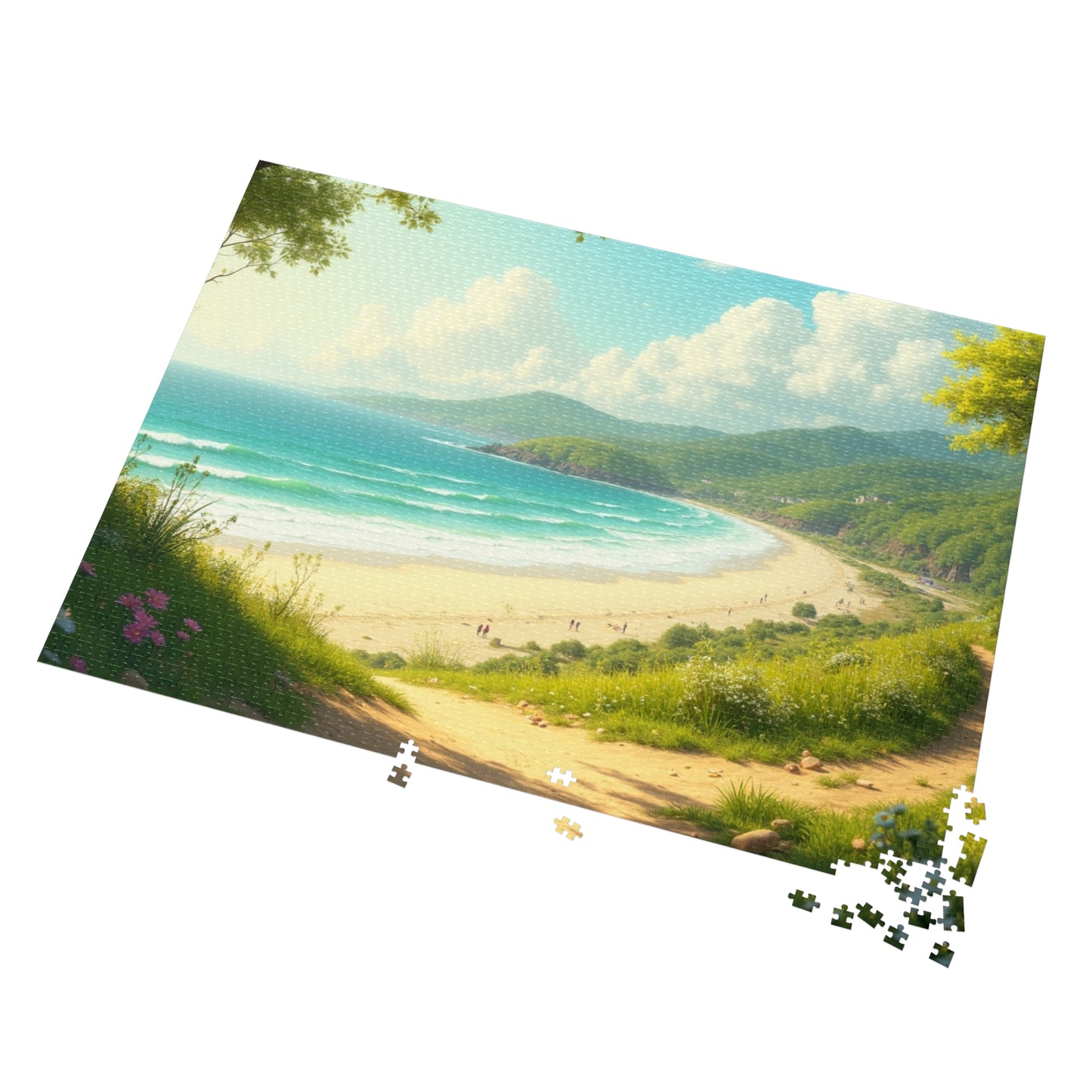 Springtime Ocean Beach Jigsaw Puzzle with Tin