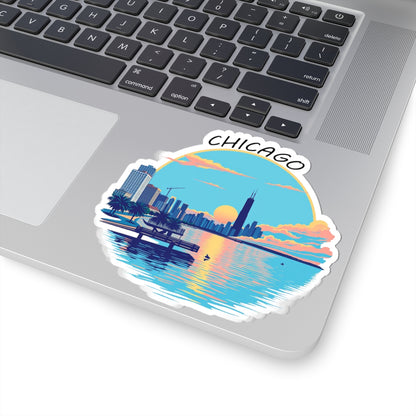 Retro Chicago Sunset Kiss-Cut Sticker