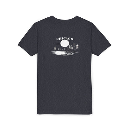 Mystery Noir Chicago Skyline Sunset Unisex Youth Short Sleeve Tee