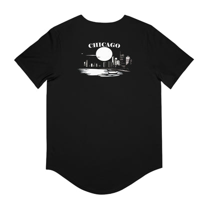 Mystery Noir Chicago Skyline Sunset Men's Jersey Curved Hem Tee
