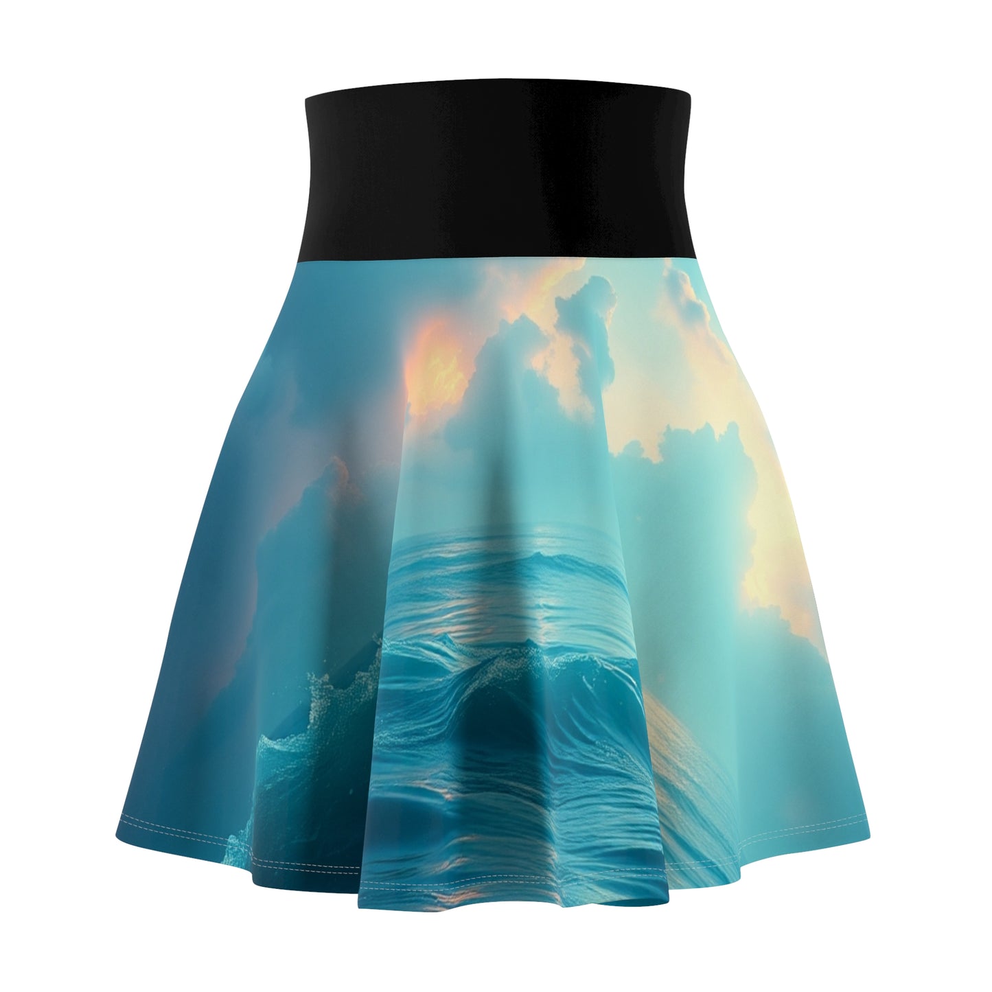 Ocean Waves Print Skater Skirt