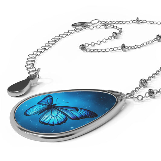 Mystical Butterfly Silver Teardrop Pendant Necklace
