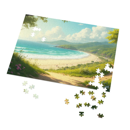 Springtime Ocean Beach Jigsaw Puzzle with Tin