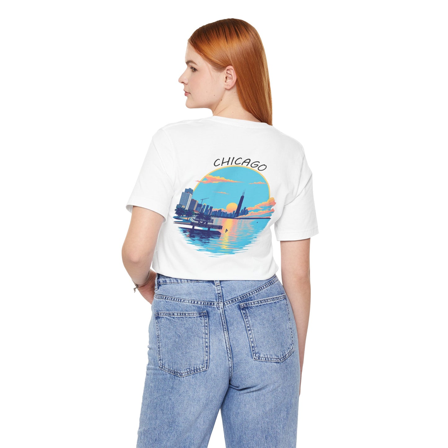 Retro Chicago Sunset Unisex Jersey Short Sleeve Tee