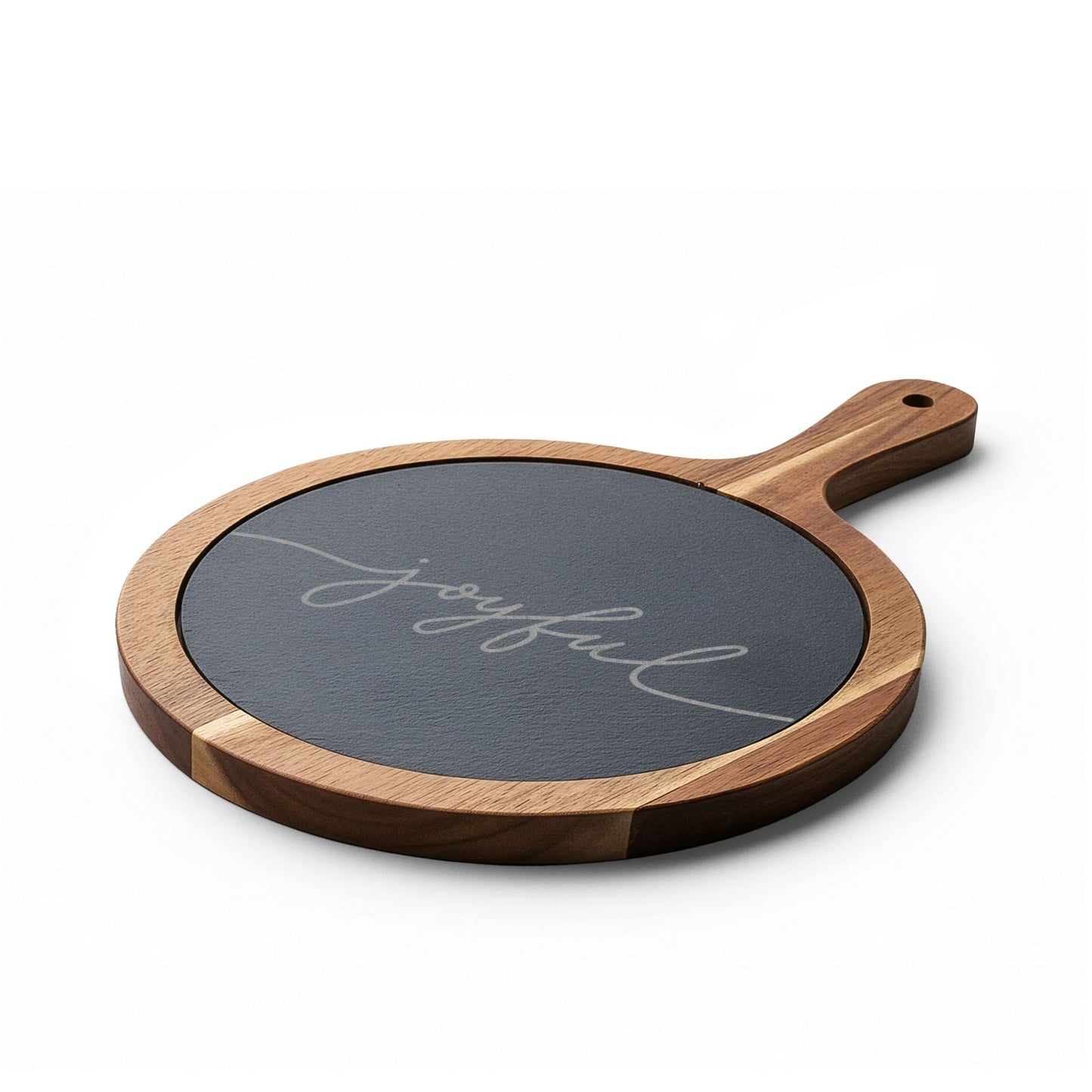 Joyful — Engraved Acacia Charcuterie Board with Slate