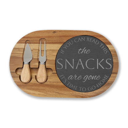 The Snacks Are Gone — Engraved Acacia Charcuterie Board with Slate