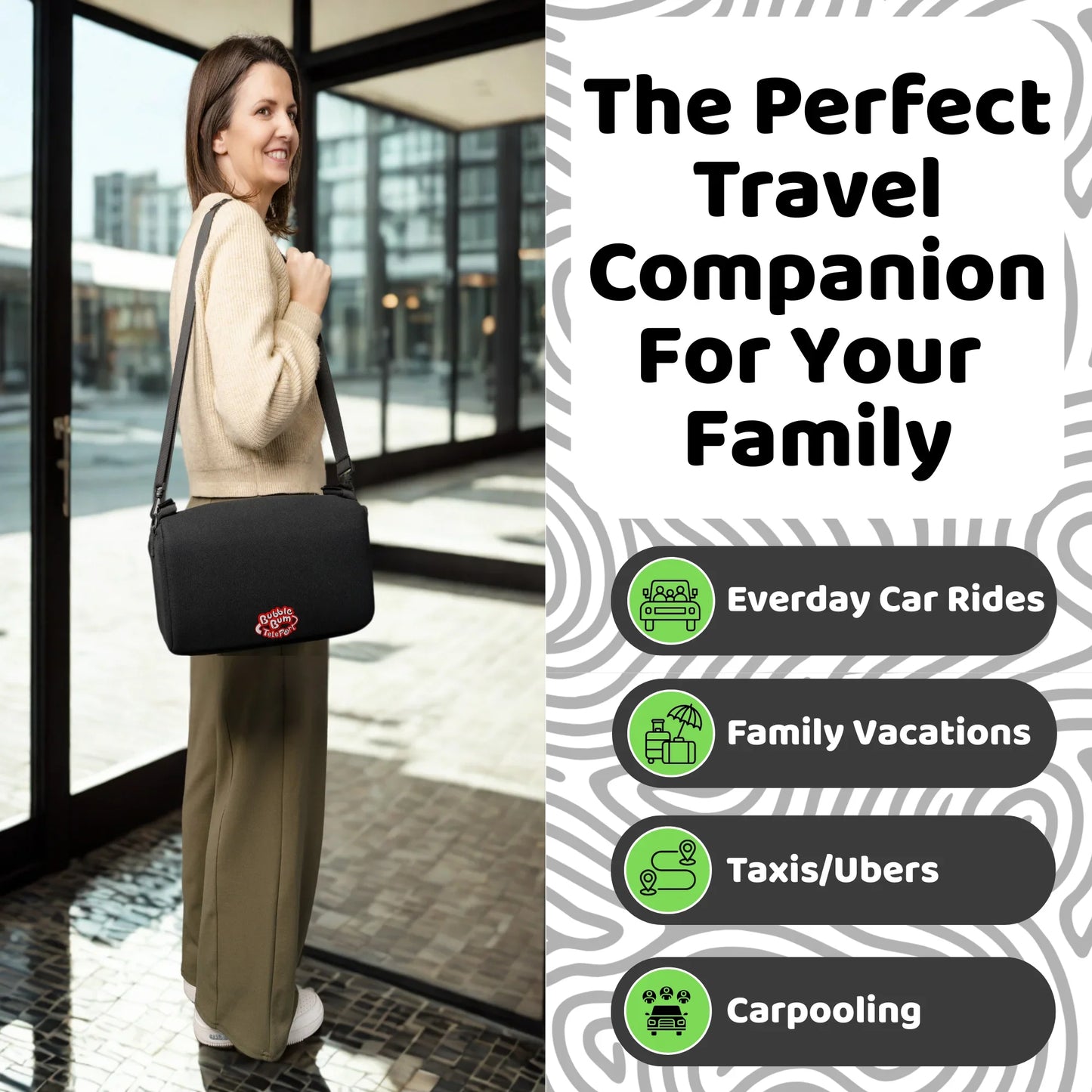 BubbleBum Teleport Backless Booster Car Seat, Kids Booster Seat for Car 40-100 lbs, Telescopic Portable Carseat, Ideal for Everyday Use and Foldable for Travel, - Black✔️