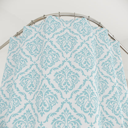 Aqua & White Damask Shower Curtain