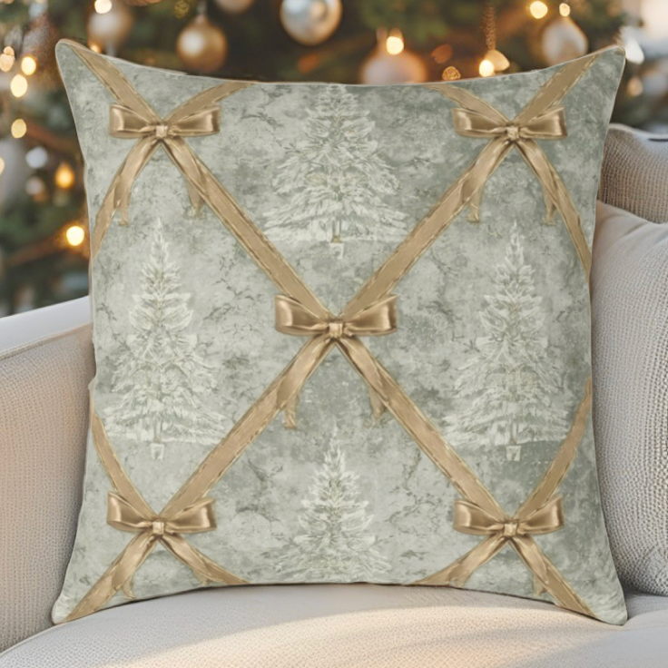 Luxury Green & Gold Christmas Throw Pillow
