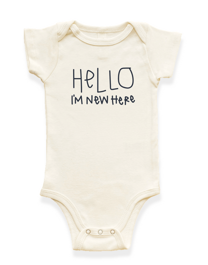 Hello I'm New Here Organic Baby Bodysuit