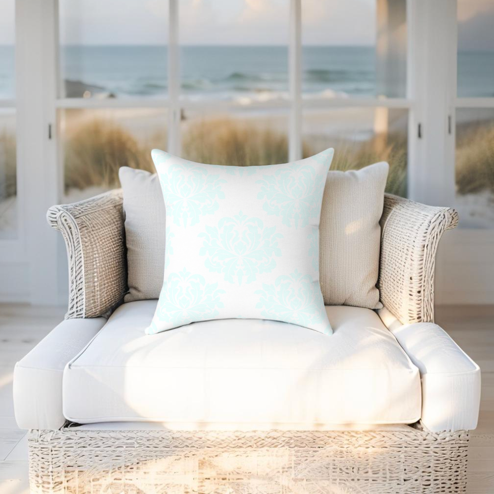 Aqua Damask Coastal Throw Pillow