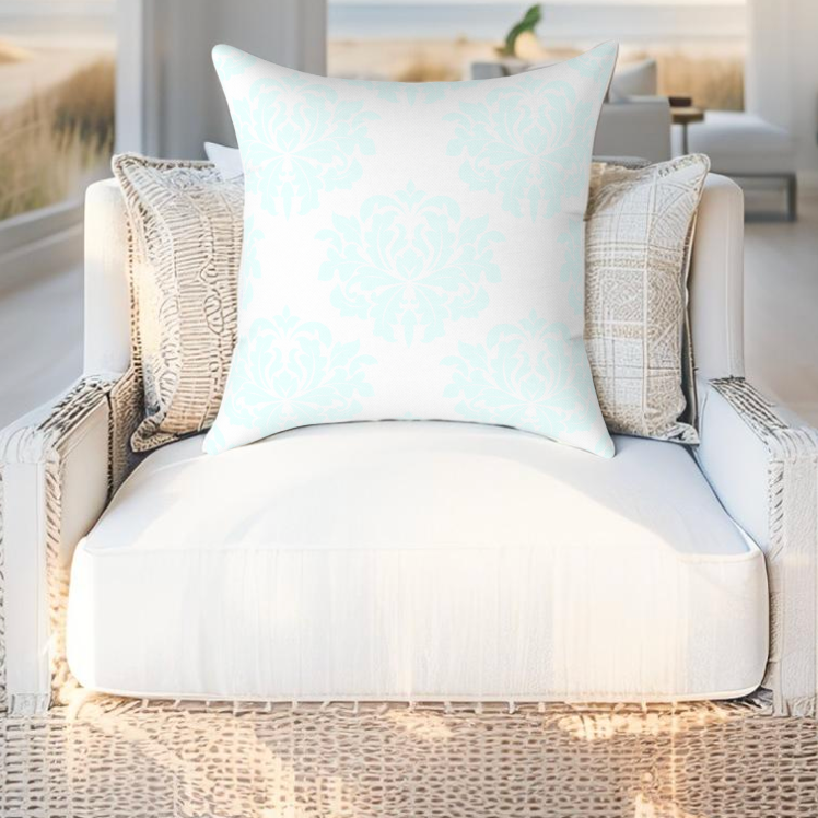 Aqua Damask Coastal Throw Pillow