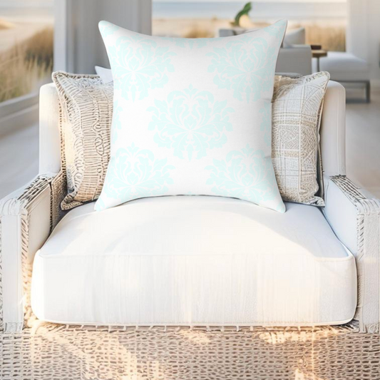 Aqua Damask Coastal Throw Pillow