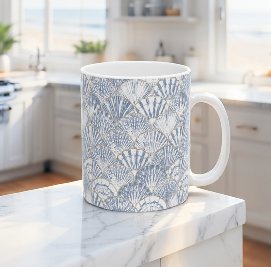 Blue Seashell Pattern Ceramic Mug