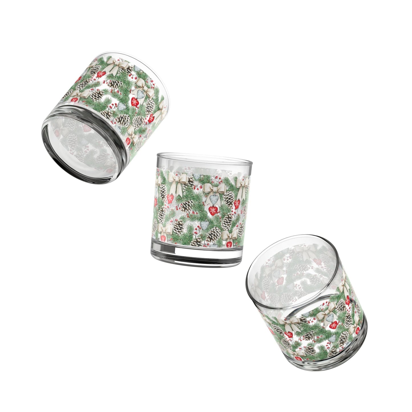 Christmas Rocks Glass - Snowy Pine & Pinecone Whiskey Tumblers