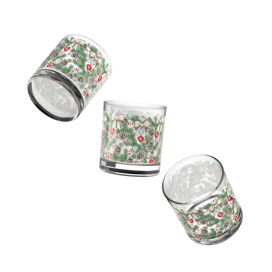 Christmas Rocks Glass - Snowy Pine & Pinecone Whiskey Tumblers