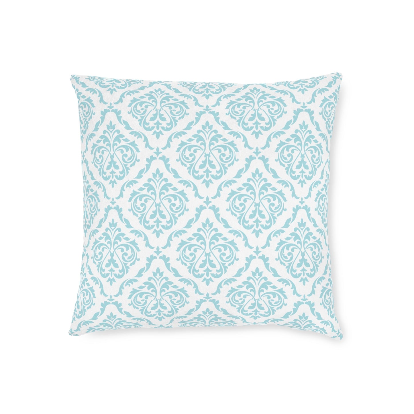 Elegant Aqua Damask Square Throw Pillow