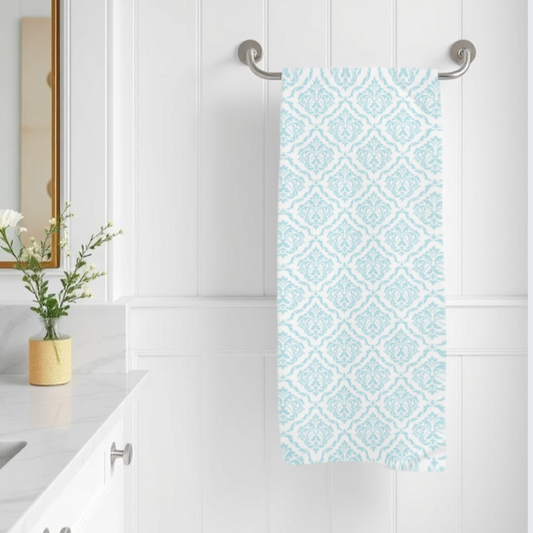 Soft Blue Patterned Mink-Cotton Towel
