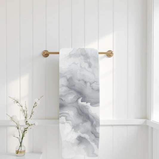 Abstract Grey & White Marble Bath Towel