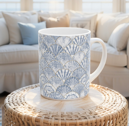 Blue Seashell Pattern Ceramic Mug