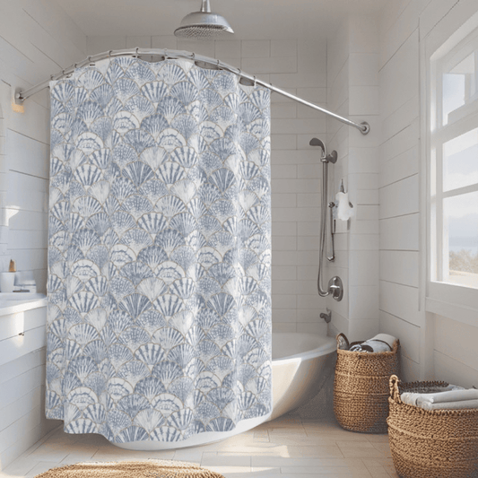 Blue and White Seashell Shower Curtain