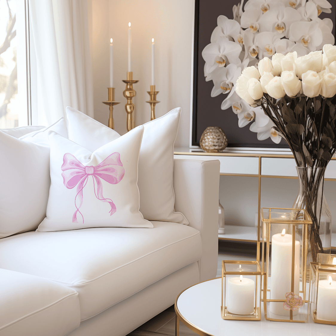 Pink Bow Coquette Throw Pillow