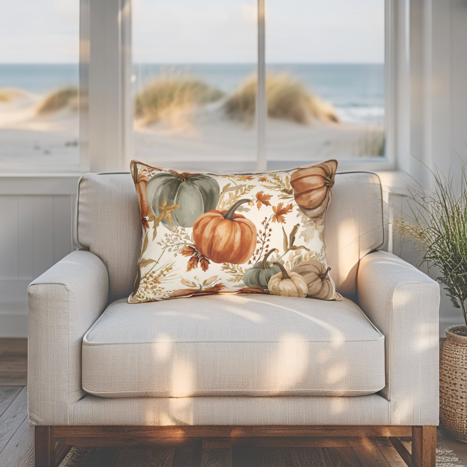 Farmhouse Fall Pumpkin Throw Pillow